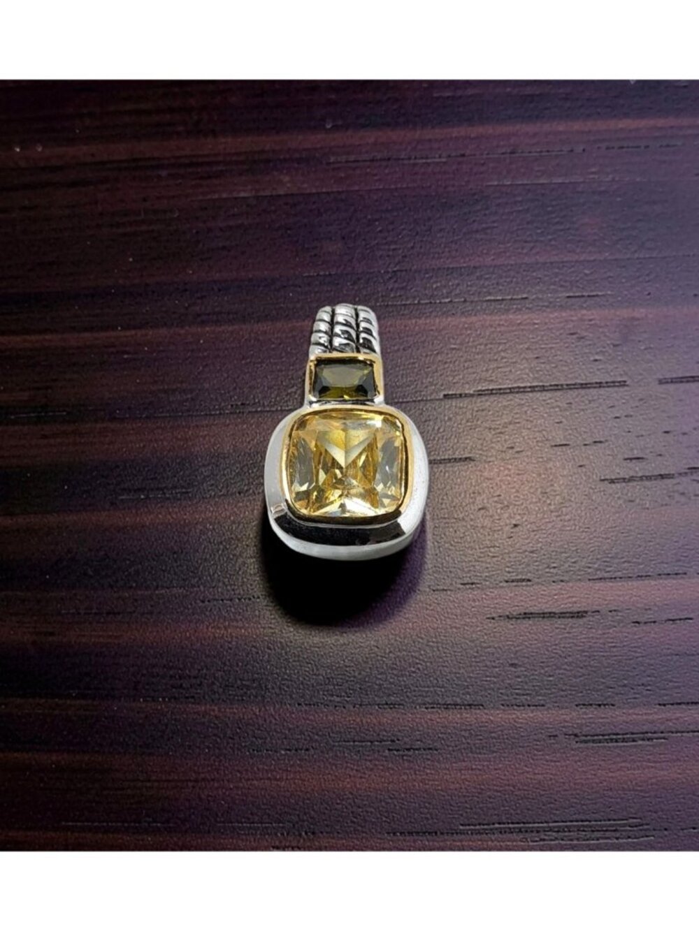 Vintage Twisted Cable Renaissance 2-Tone Bright Yellow Cubic Zirconia Pendant